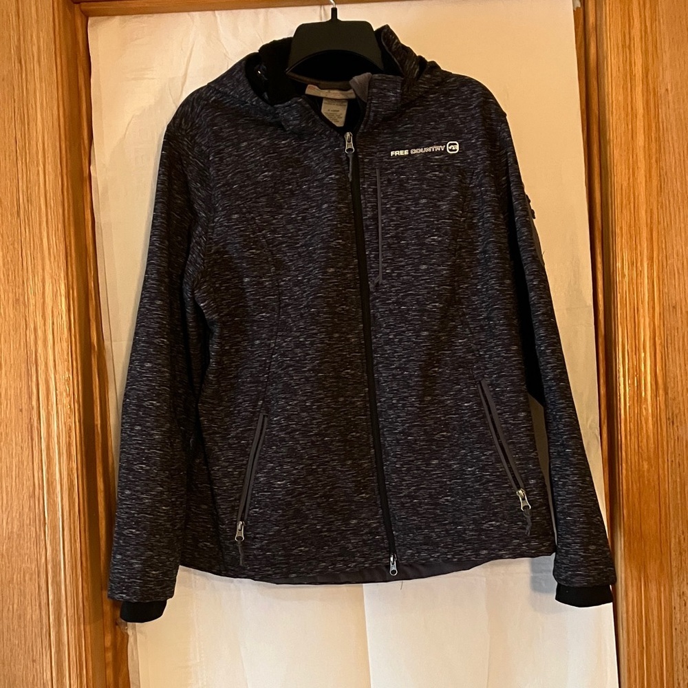 Free Country Womens XL Super Softshell w/hood Full Zip Heather Grey Lined Coat